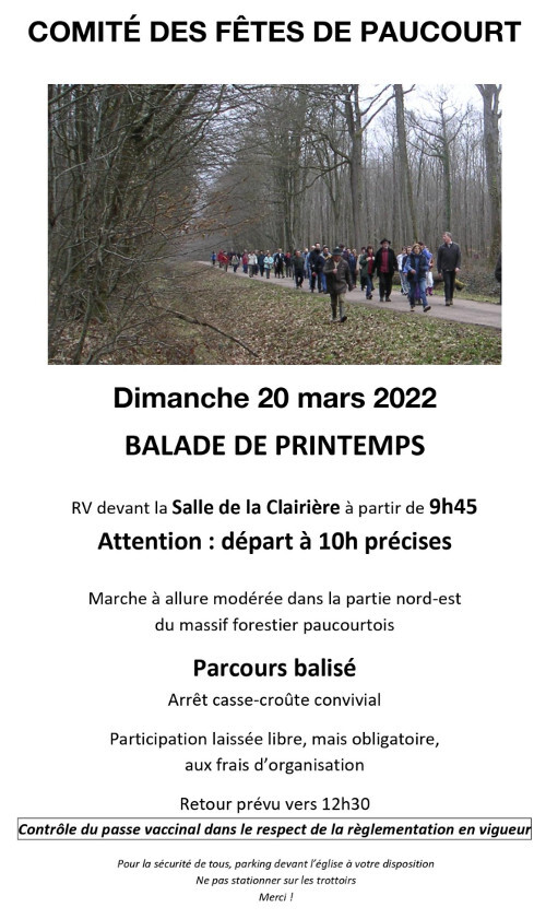 Dimanche 20 Mars 2022
Organisation Comité des Fêtes de Paucourt