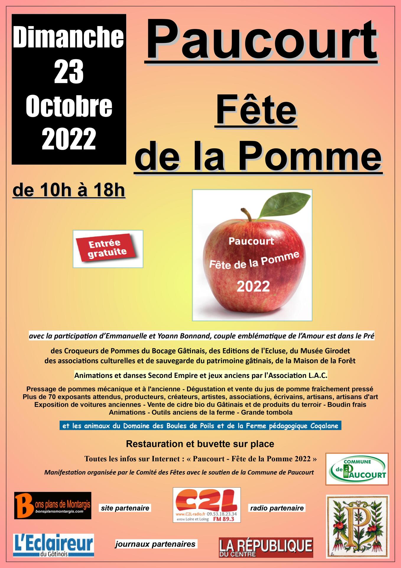La 9ème Fête de la Pomme aura lieu le dimanche 23 Octobre 2022.
Ouverture au public de 10h à 18h.