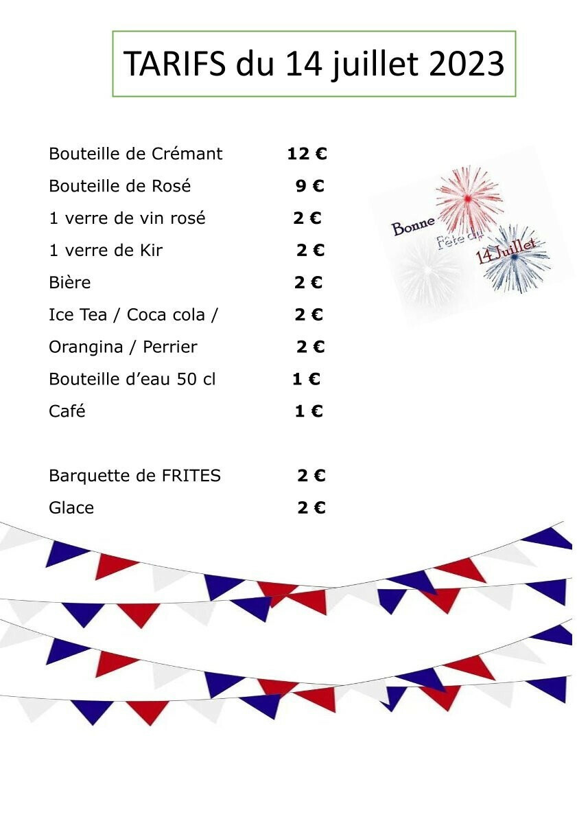 Tarifs du 14 juillet